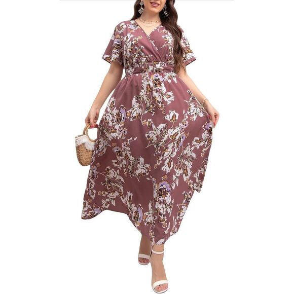 NEW Plus Size Dress Floral Shirred Square Neck Maxi 2X - Picture 1 of 5